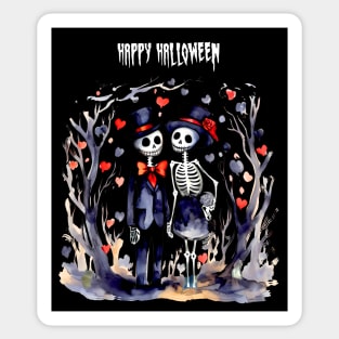 Happy Halloween: Halloween Skeletons in Love 2 on a Dark Background Sticker